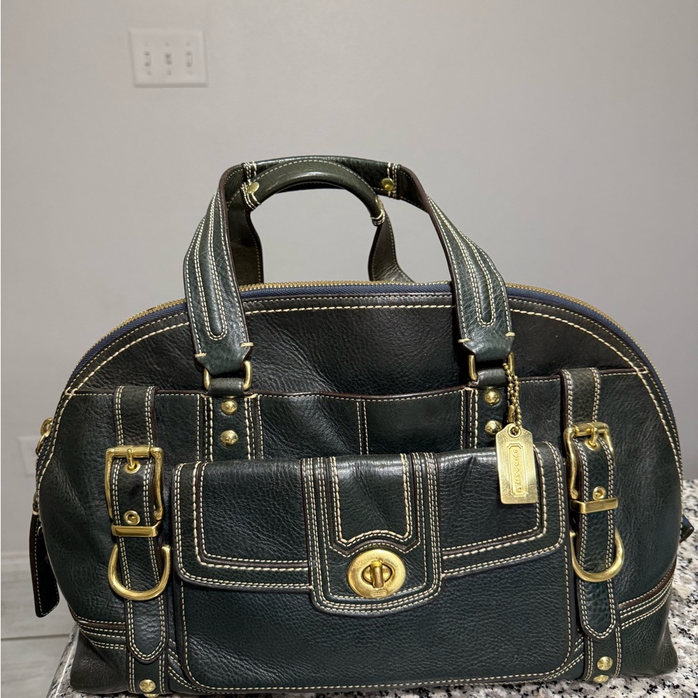 Coach Dark Green Satchel with Gold Accents